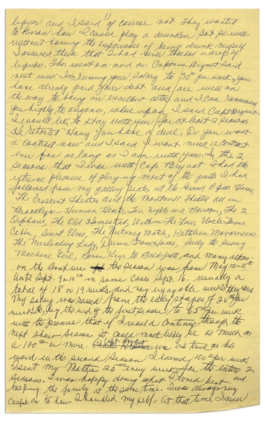 Moe Howard's Handwritten Manuscript Page When Writing His Autobiography -- Moe Gets Paid to Act, ''I was happy doing what I loved best and helping the family'' -- Single 8'' x 12.5'' Page
